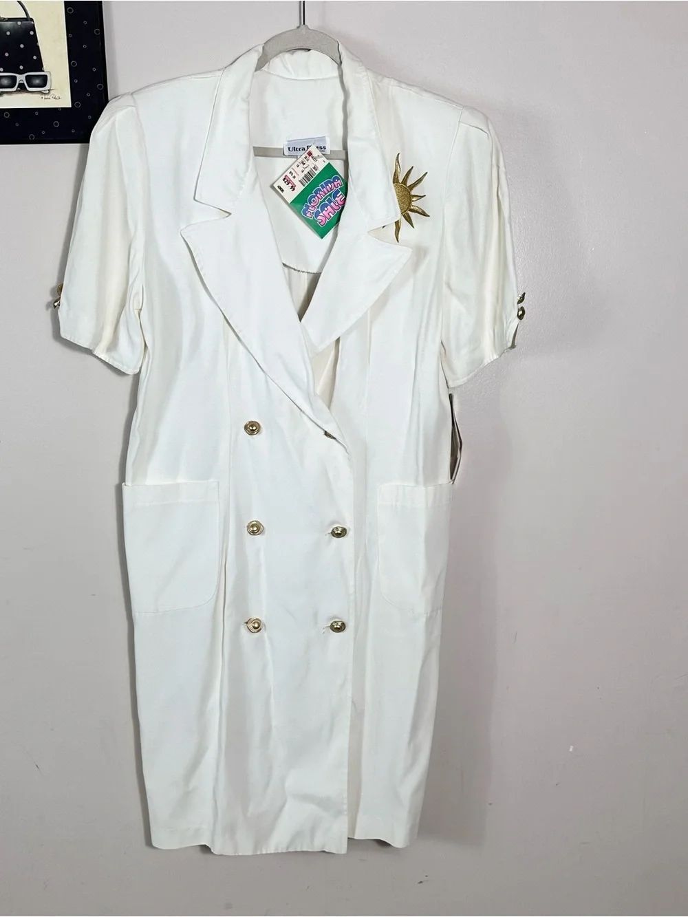VINTAGE 90s WHITE Double-Breasted Blazer Dress with Gold Buttons